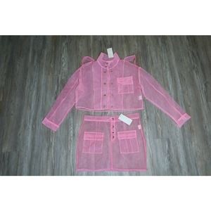 Large Pink See Through Skirt and Jacket Set